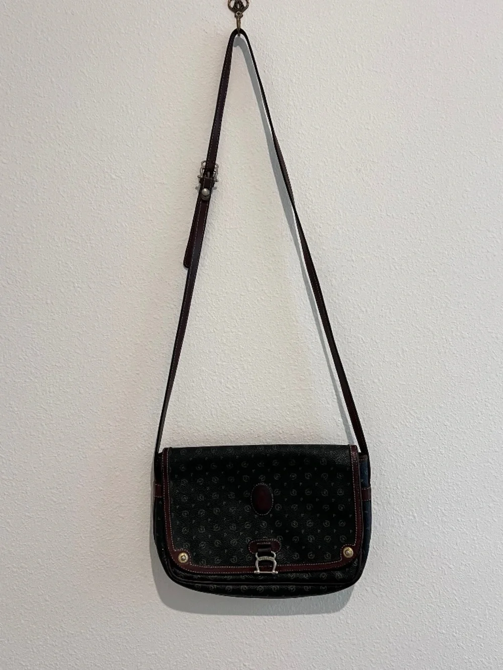 Vintage Pollini Made in Italy Monogram Leather Crossbody Bag
